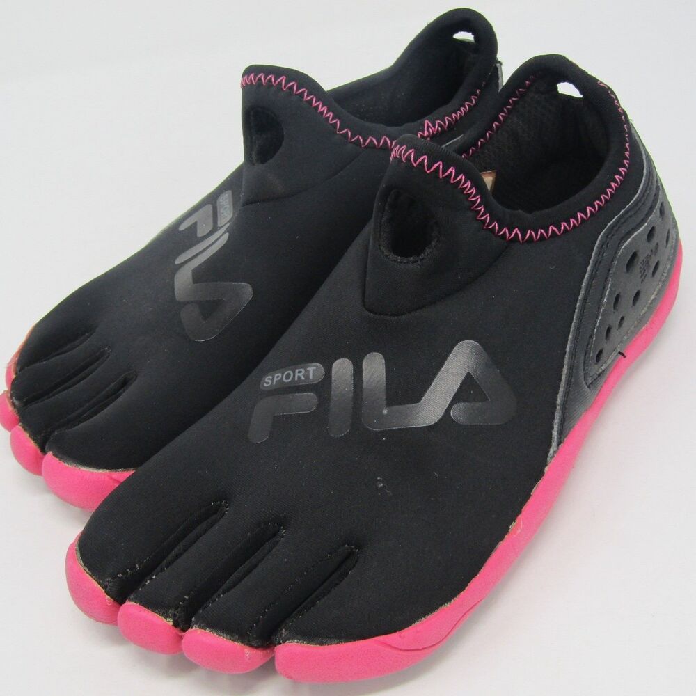 FILA Sport Women's Water Shoes Aqua Socks Five Finger Black Pink Size US 6